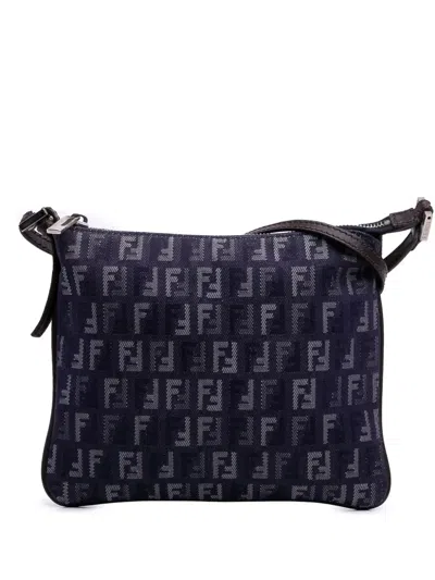 Pre-owned Fendi 2000-2010 Zucchino Denim Crossbody Bag In Blue