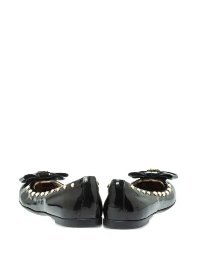 Pre-owned Roberto Cavalli Bow-detail Studded Ballet Flats In Black