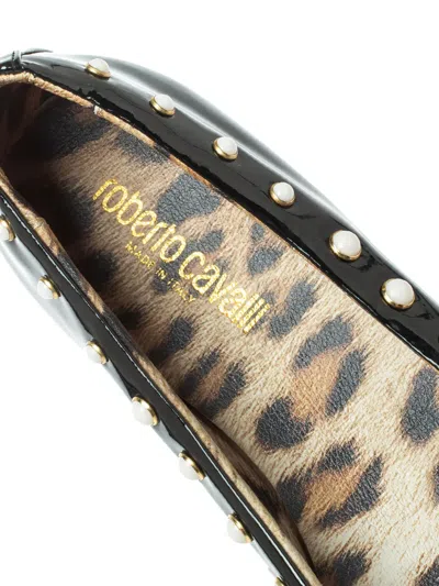 Pre-owned Roberto Cavalli Bow-detail Studded Ballet Flats In Black