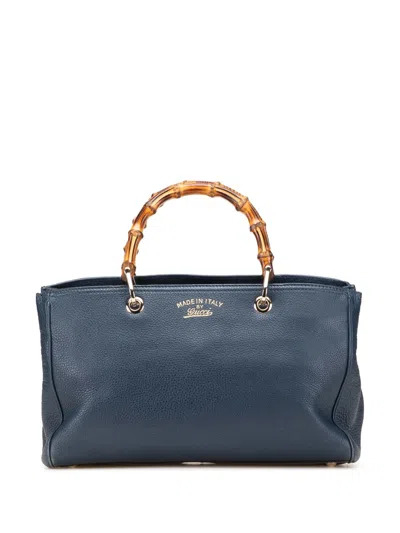 Pre-owned Gucci 2000-2015 Medium Calfskin Bamboo Shopper Satchel In Blue