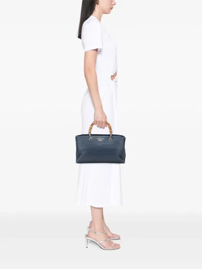 Pre-owned Gucci 2000-2015 Medium Calfskin Bamboo Shopper Satchel In Blue