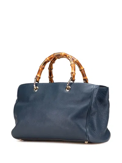 Pre-owned Gucci 2000-2015 Medium Calfskin Bamboo Shopper Satchel In Blue
