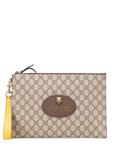 Pre-owned Gucci 2016-2025 Gg Supreme Neo Vintage Clutch Bag In Gray