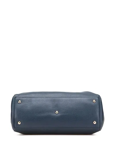 Pre-owned Gucci 2000-2015 Medium Calfskin Bamboo Shopper Satchel In Blue