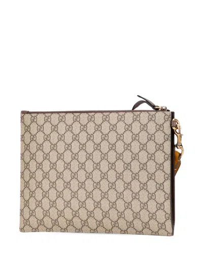 Pre-owned Gucci 2016-2025 Gg Supreme Neo Vintage Clutch Bag In Gray