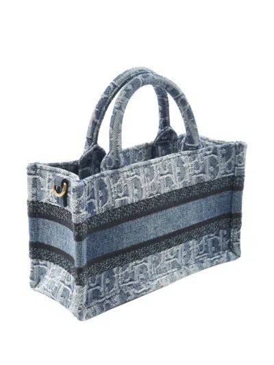 Pre-owned Dior 2021-2025 Mini Denim Oblique Book Tote Satchel