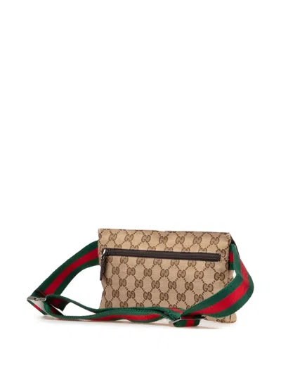 Pre-owned Gucci 2000-2015 Gg Canvas Web Double Pocket Belt Bag In Brown
