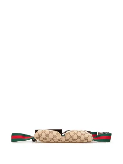 Pre-owned Gucci 2000-2015 Gg Canvas Web Double Pocket Belt Bag In Brown