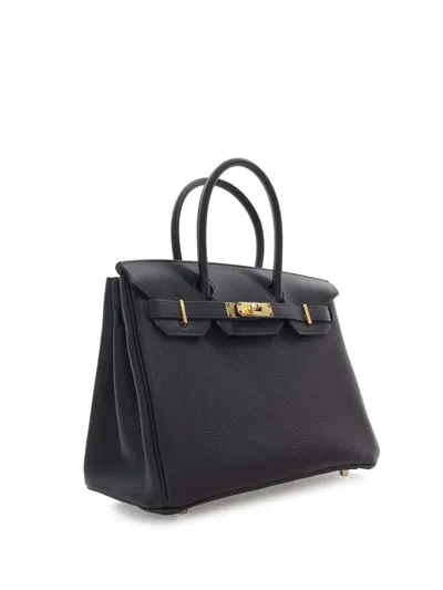Pre-owned Hermes 2021 Togo Swift And Toile 3 In 1 Birkin Retourne 30 Handbag In Black