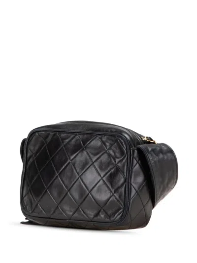 Pre-owned Chanel 1989-1991 Mini Cc Diamond Quilted Lambskin Tassel Camera Bag Crossbody Bag In Black
