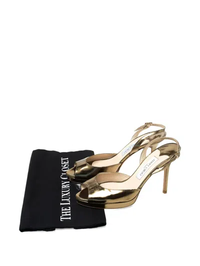 Pre-owned Jimmy Choo 105mm Patent-leather Slingback Sandals In Gold