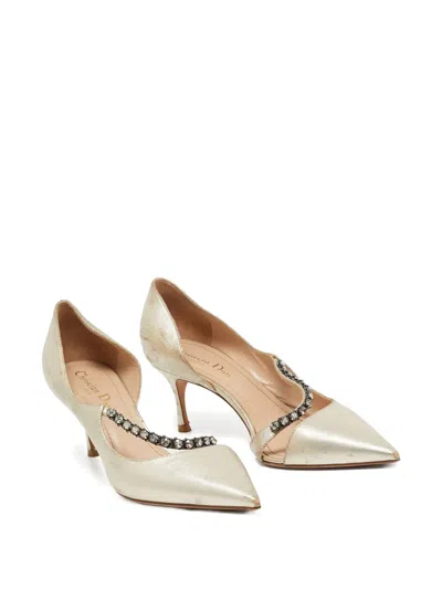Pre-owned Dior Pointed-toe Crystal Pumps In Gold