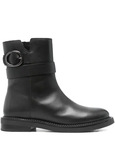 Geox Buckle-detail Leather Boots In Black