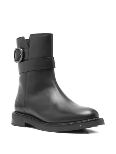 Geox Buckle-detail Leather Boots In Black