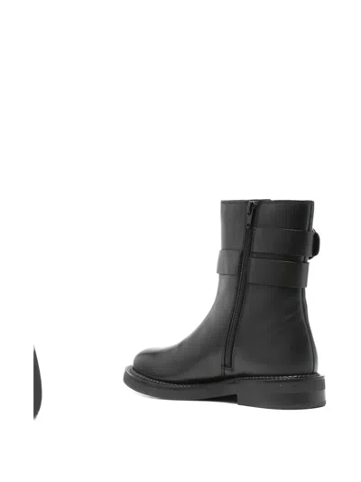 Geox Buckle-detail Leather Boots In Black