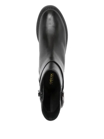 Geox Buckle-detail Leather Boots In Black