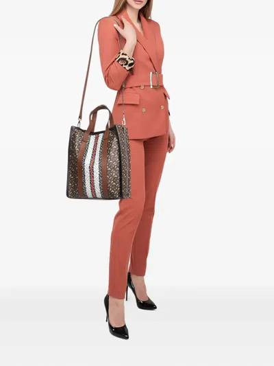Pre-owned Burberry Monogram Stripe E-canvas Tote Bag In Brown