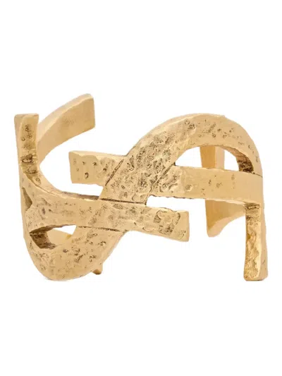 Saint Laurent Metallic Open Cuff Bracelet With Cassandre Size S In Brass Woman In Gold