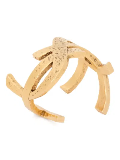 Saint Laurent Metallic Open Cuff Bracelet With Cassandre Size S In Brass Woman In Gold