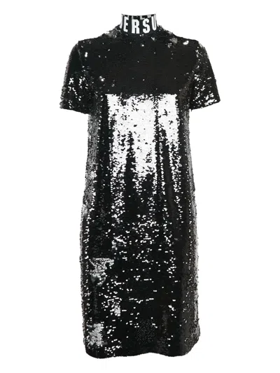 Pre-owned Versus Sequin Mini Dress In Black
