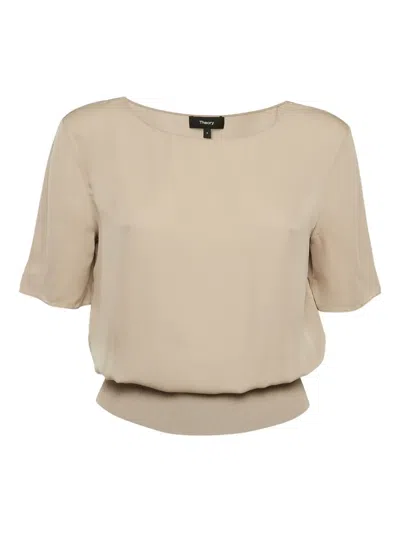 Pre-owned Theory Silk Top In Neutral