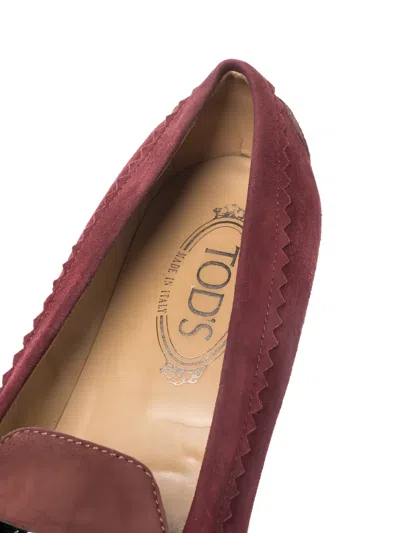 Pre-owned Tod's Penny-slot Suede Loafers In Red
