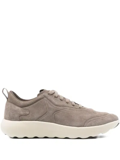 Geox Lace-up Leather Sneakers In Brown