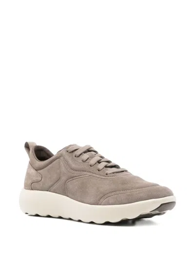Geox Lace-up Leather Sneakers In Brown
