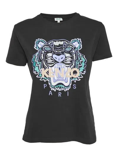 Pre-owned Kenzo Embroidered-tiger Cotton T-shirt In Black