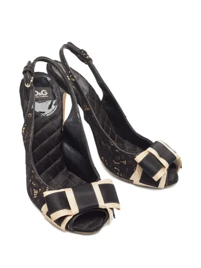 Pre-owned D&g Vintage 120mm Lace Slingback Pumps In Black