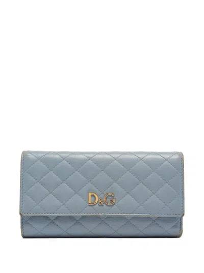 Pre-owned D&g Vintage Quilted Leather Wallet In Blue