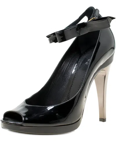 Pre-owned Chloé 120mm Bow-detail Patent-leather Pumps In Black