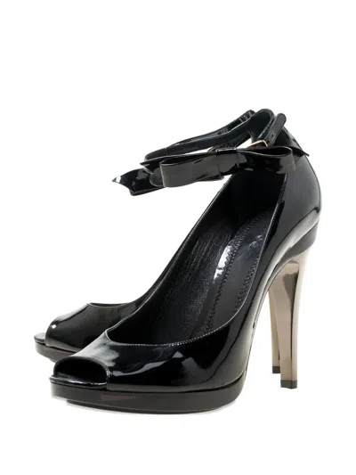 Pre-owned Chloé 120mm Bow-detail Patent-leather Pumps In Black