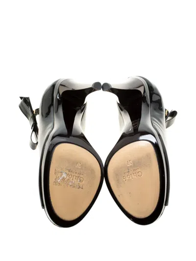 Pre-owned Chloé 120mm Bow-detail Patent-leather Pumps In Black