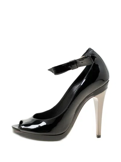 Pre-owned Chloé 120mm Bow-detail Patent-leather Pumps In Black