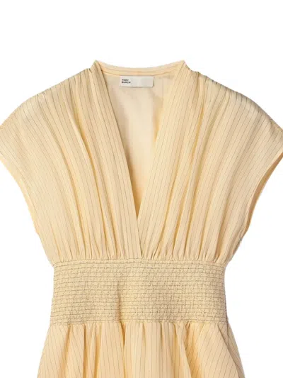 Tory Burch Striped V-neck Smocked Midi Day Dress In Neutral