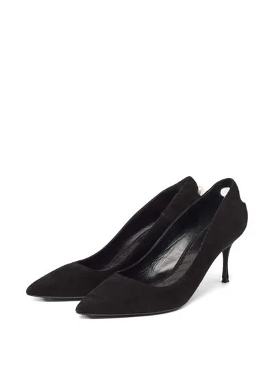 Pre-owned Nicholas Kirkwood 75mm Faux Pearl-detailed Suede Pumps In Black