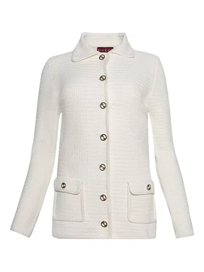 Gucci Crochet Button Cardigan In White