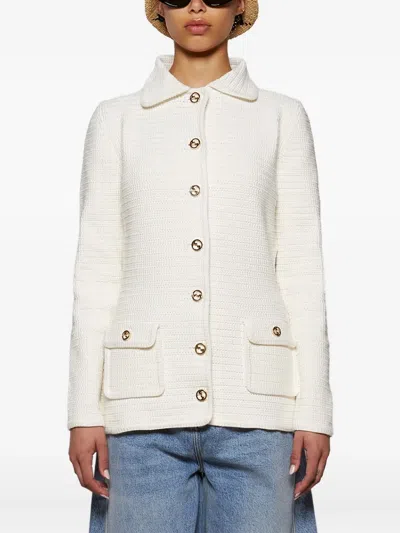 Gucci Crochet Button Cardigan In White