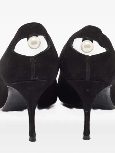 Pre-owned Nicholas Kirkwood 75mm Faux Pearl-detailed Suede Pumps In Black
