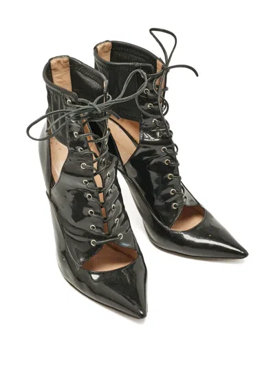Pre-owned Gianvito Rossi 105mm Patent-leather Lace-up Boots In Black