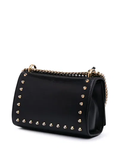 Pre-owned Gucci 2016-2025 Small Pearl Studded Leather Padlock Crossbody Bag In Black