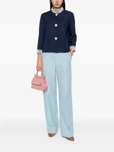 Valentino Lace-insert Virgin Wool Jacket In Blue