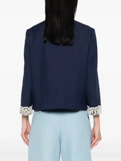 Valentino Lace-insert Virgin Wool Jacket In Blue