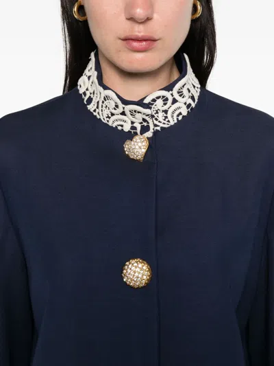 Valentino Lace-insert Virgin Wool Jacket In Blue