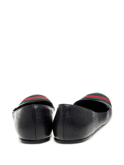 Pre-owned Gucci Web-stripe Leather Ballet Flats In Black