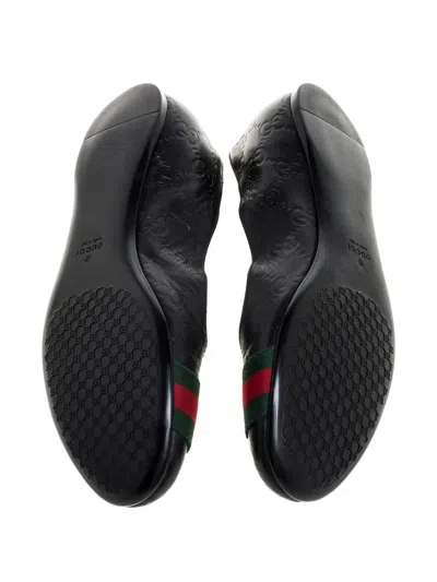 Pre-owned Gucci Web-stripe Leather Ballet Flats In Black