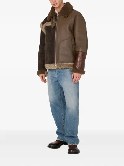 Moschino Shearling-trimmed Leather Jacket In Brown