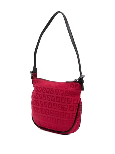Pre-owned Fendi 2000-2010 Zucchino Canvas Shoulder Bag In Red