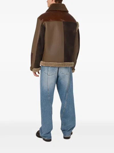 Moschino Shearling-trimmed Leather Jacket In Brown